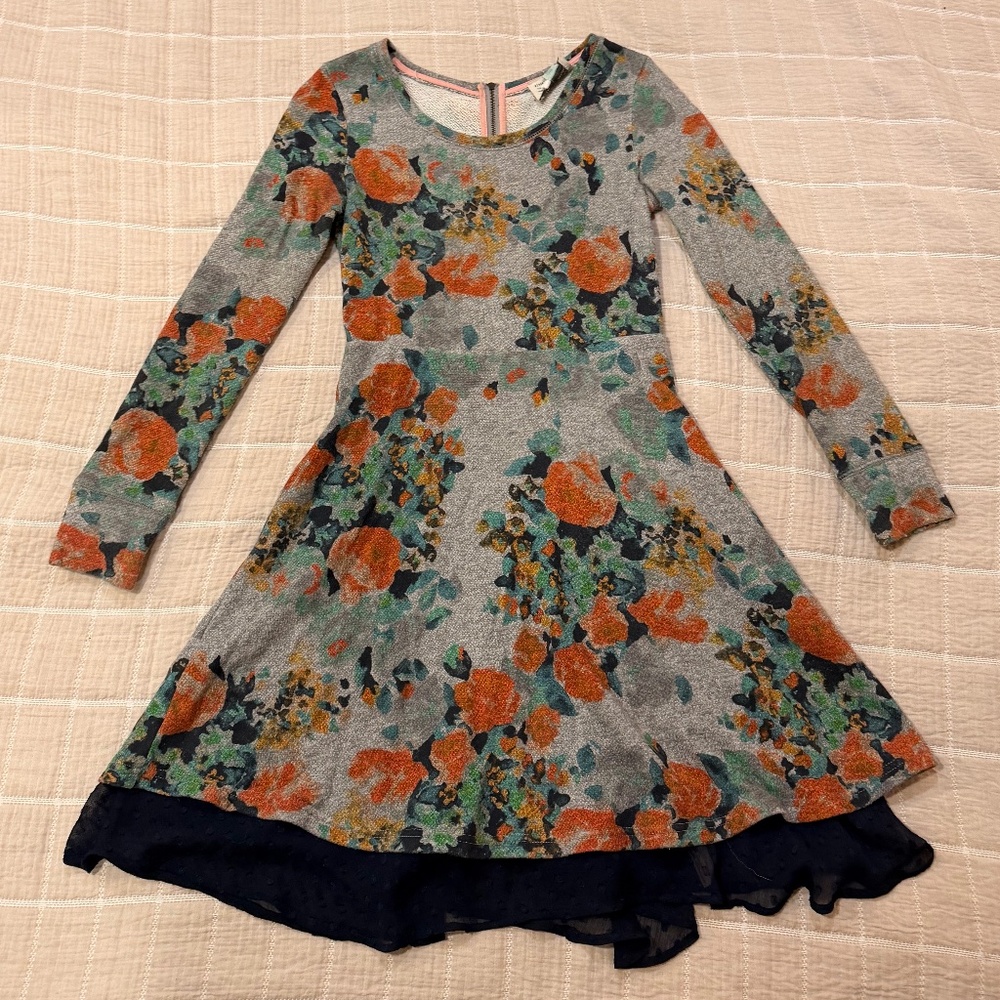 Floral Long Sleeve Fit & Flare Dress with Chiffon Hem